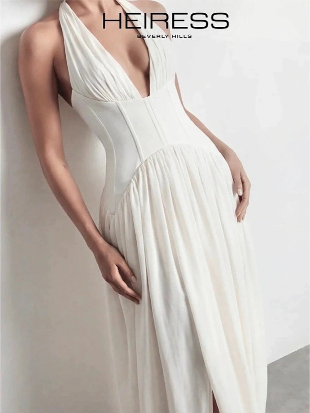 Heiress Beverly Hills The Halter Slit Gown White Halter Maxi Dress